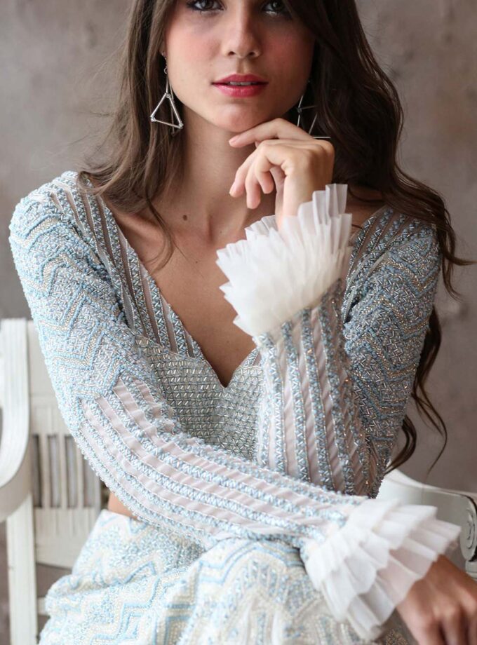 Ivory Chevron Lehenga Set