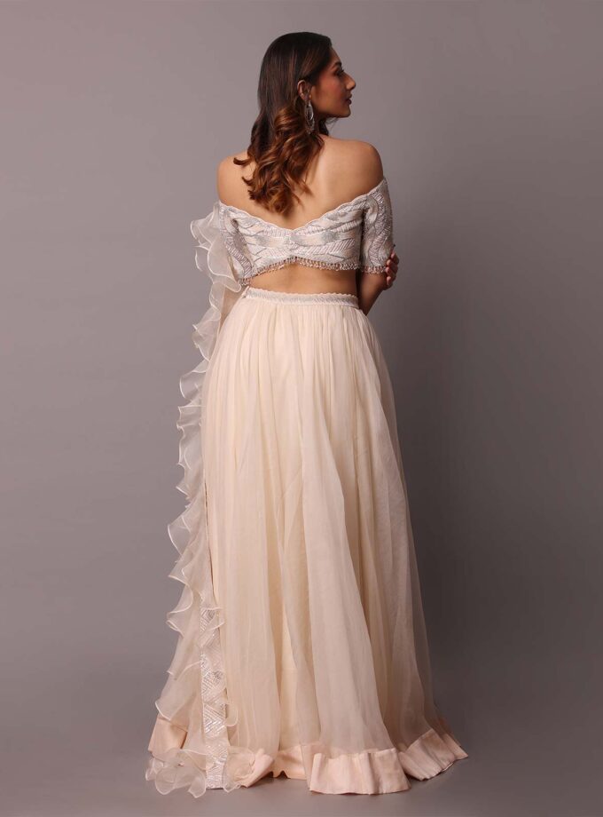 Ivory Shaded Embroidered Blouse And Skirt Set