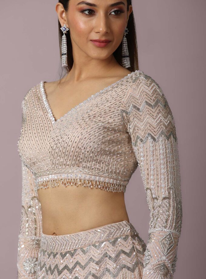 Beige Embellished Lehenga Set
