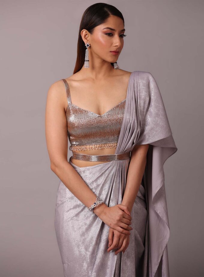 Silver Shimmer Draped Saree Set