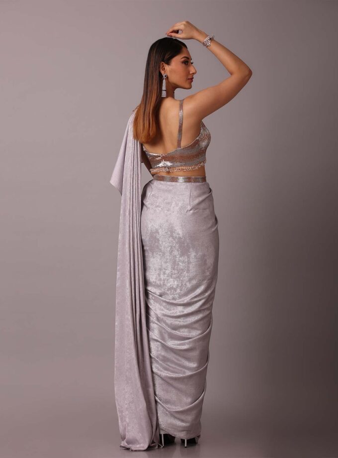 Silver Shimmer Draped Saree Set