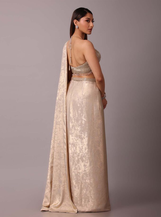 Gold Shimmer Draped Saree Set
