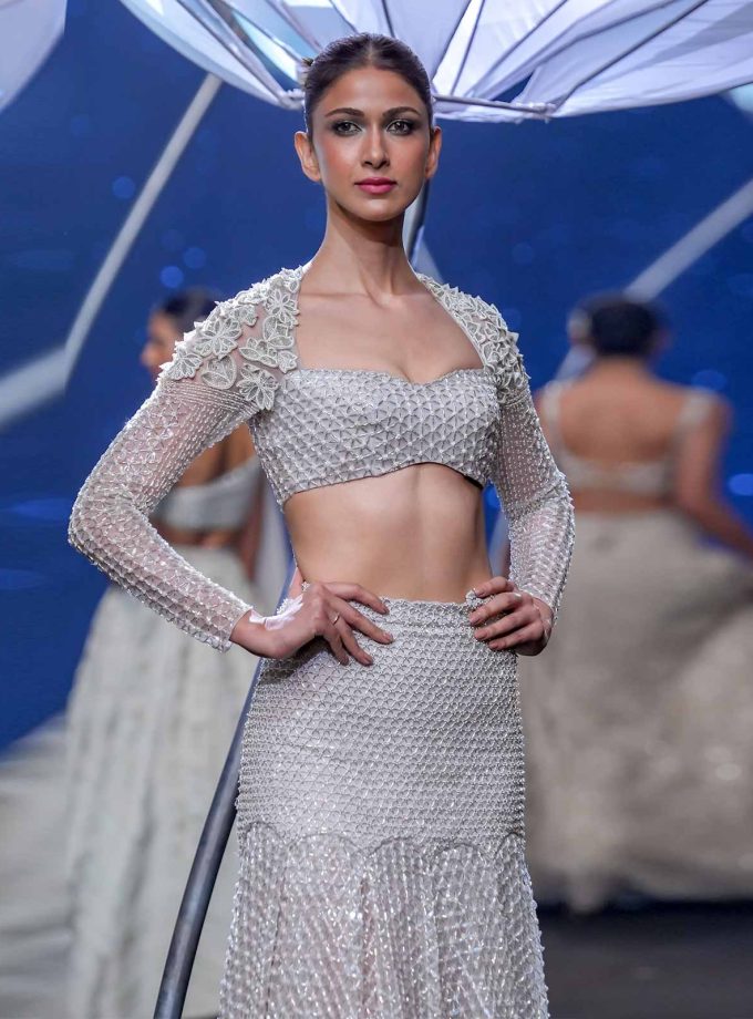 FITTED BOX PLEAT EMBELLISHED LEHENGA WITH BLOUSE