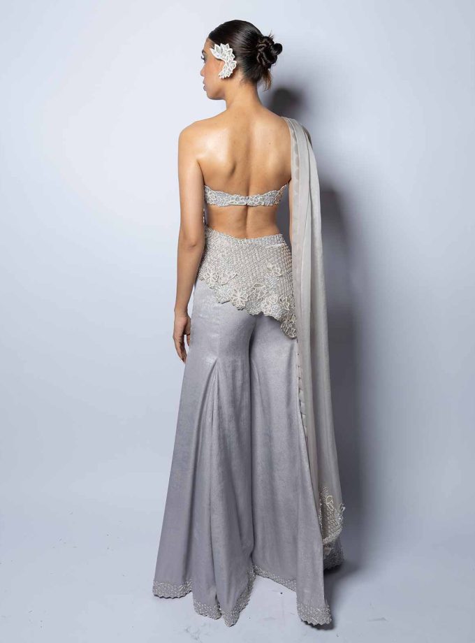 EMBELLISHED BUSTIER WITH SAREE DRAPE WITH PANT